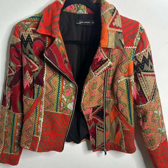 Zara patch work emboridry multi color bikers jacket size S - Picture 4 of 13